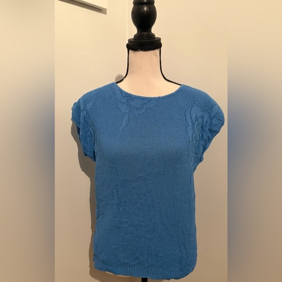 Vintage 80’s Dear Gaby 100% Cotton Sleeveless Sweater Blue Size Medium - Picture 1 of 8